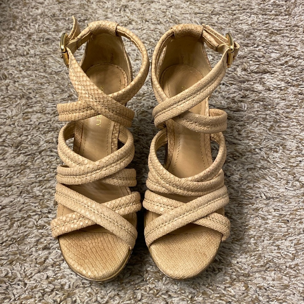 Sole Society heels. Cream and brown summer wedges shoes